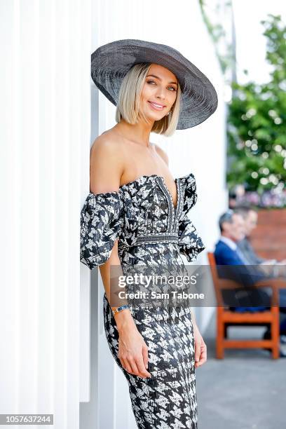 Michelle Battersby pose on Derby Day at Flemington Racecourse on November 3, 2018 in Melbourne, Australia.