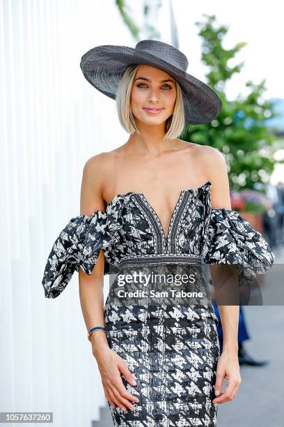 Michelle Battersby pose on Derby Day at Flemington Racecourse on November 3, 2018 in Melbourne, Australia.