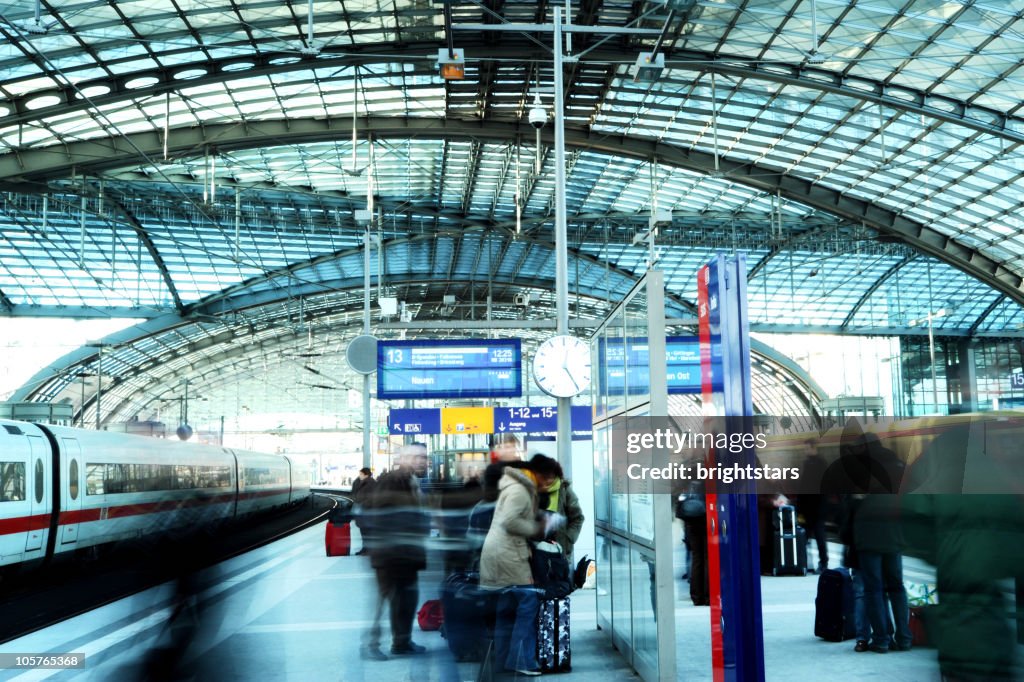 People at train station