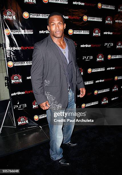 Fighter Kevin Randleman arrives at the EA Sports MMA video game launch party at The Highlands club in the Hollywood & Highland Center on October 19,...