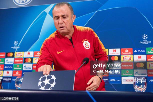 Fatih Terim head coach arrives to the Press Conference prior to the Group D match of the UEFA Champions League between FC Schalke 04 and Galatasaray...