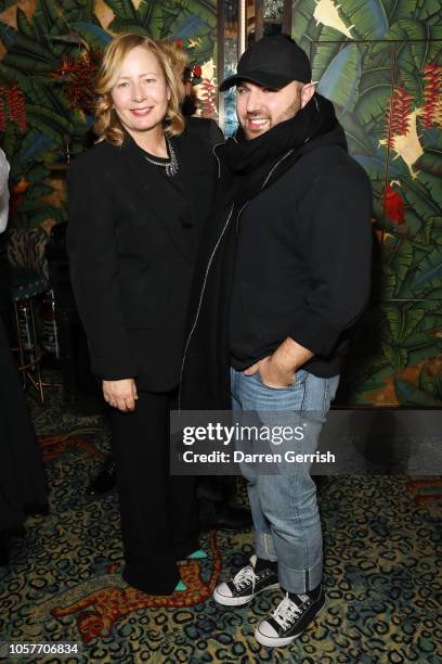 Sarah Mower and Michael Halpern attend the Fashion Awards 2018 nominees celebration at Annabel's on November 5, 2018 in London, England.