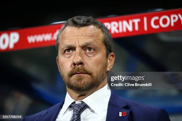 Slavisa Jokanovic, Manager of Fulham looks on prior to the Premier League match between Huddersfield Town and Fulham FC at John Smith's Stadium on...