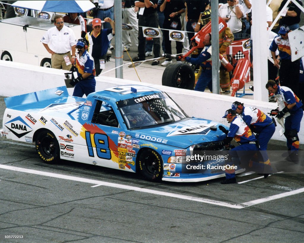 Joe Ruttman Late Model Joe RuttmanÕs crew works on his NASCAR Truck Series machine on pit ...
