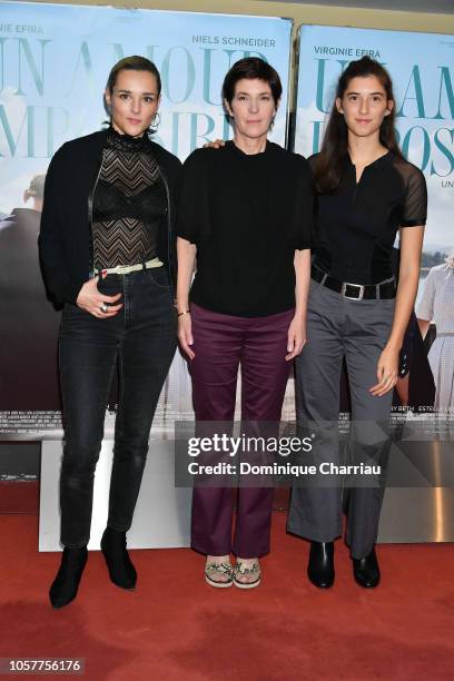 Jehnny Beth, Christine Angot and Estelle Lescure attend "Un Amour Impossible" Paris Premiere at UGC Cine Cite des Halles on November 5, 2018 in...