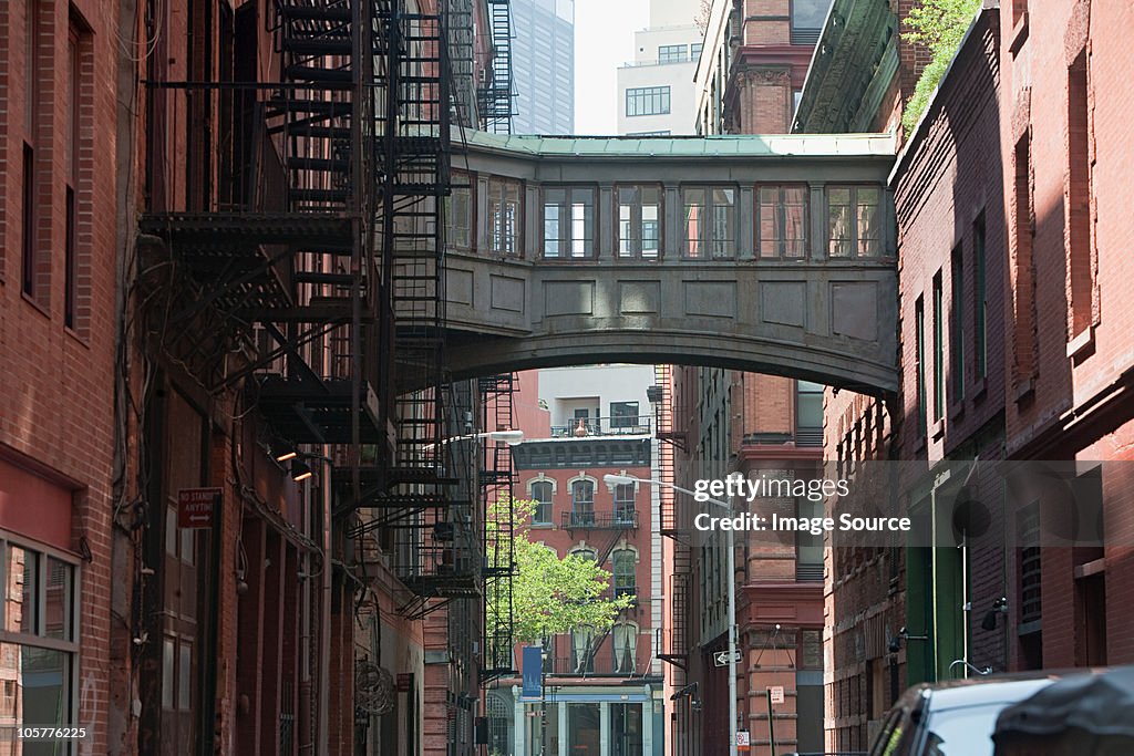 Skywalk between buildings in Tribeca, NYC