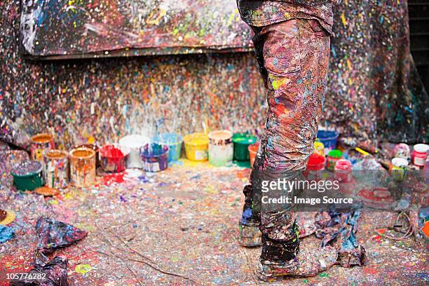 artist and splattered paint, san telmo, buenos aires, argentina - buenos aires art stock pictures, royalty-free photos & images