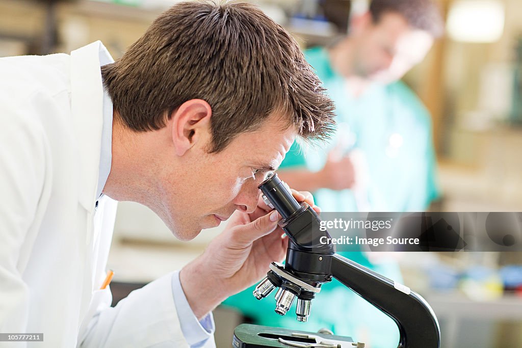 Doctor using microscope