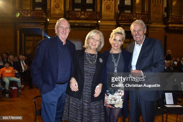 L.: Mike Krueger, Birgit Krueger, Susanne Bausch and Joerg Wontorra attend the media award Heldenherz at the townhall Hamburg on November 5, 2018 in...