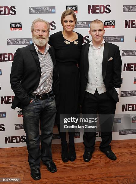 Director Peter Mullan, actress Marianna Palka and actor Conor McCarron attend the "NEDS" premiere during the 54th BFI London Film Festival at the Vue...