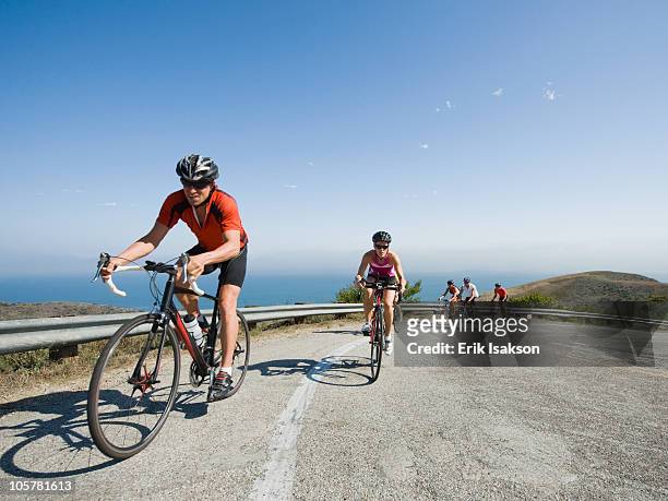 cyclists in malibu - straßenradsport stock-fotos und bilder