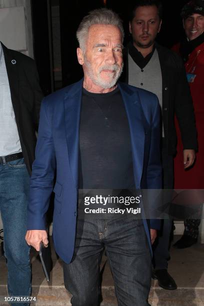 Arnold Schwarzenegger seen on a night out at Annabel's in Mayfair on November 5, 2018 in London, England.