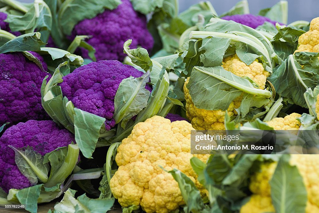 Cauliflower display at farmer's market