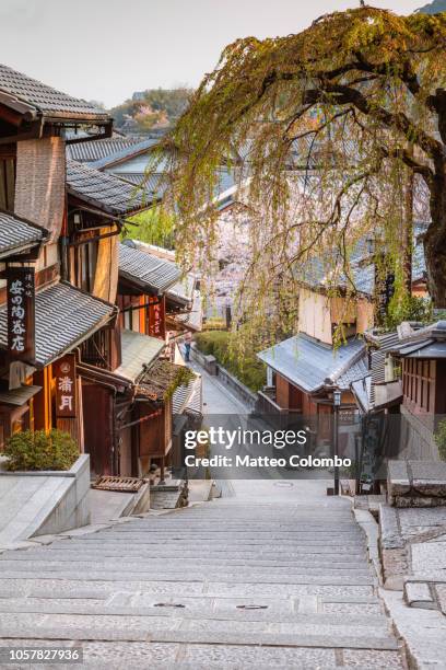 street in the old town in springtime. kyoto, japan - kioto prefectuur stockfoto's en -beelden