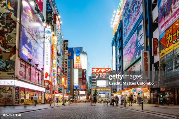 akihabara electric town at dusk, tokyo, japan - tokyo fotografías e imágenes de stock