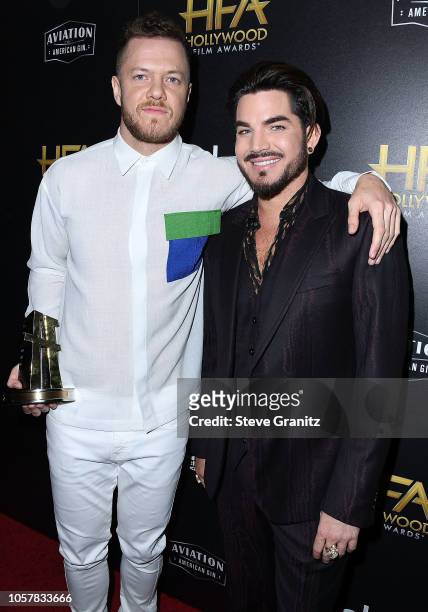 Adam Lambert, Dan Reynolds poses at the 22nd Annual Hollywood Film Awards on November 4, 2018 in Beverly Hills, California.