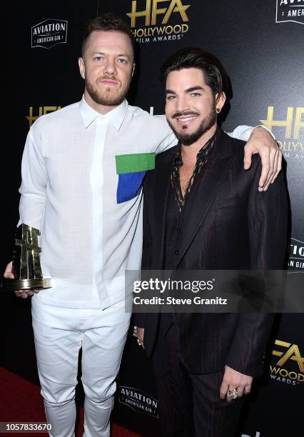 Adam Lambert, Dan Reynolds poses at the 22nd Annual Hollywood Film Awards on November 4, 2018 in Beverly Hills, California.