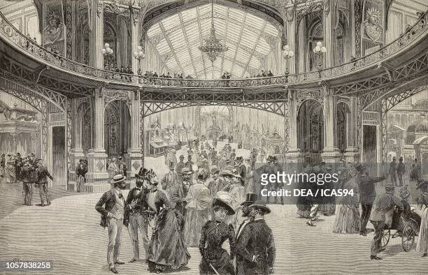 The Dome Central at the Universal Exposition of 1889, Paris, France, engraving from a drawing by A Bonamore and a sketch by Empedocle Ximenes from...
