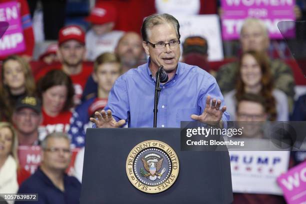 Mike Braun, Republican U.S. Senate candidate from Indiana, speaks during a rally with U.S. President Donald Trump in Fort Wayne, Indiana, U.S., on...