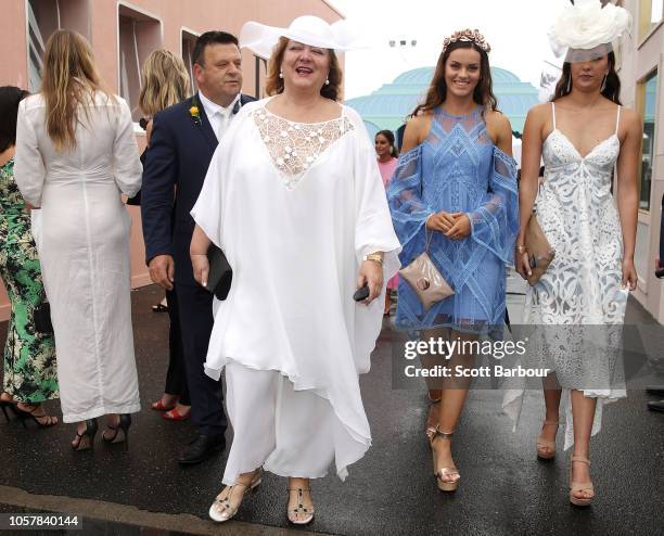 Gina Rinehart arrives in the Birdcage Marquees on Melbourne Cup Day at Flemington Racecourse on November 6, 2018 in Melbourne, Australia.