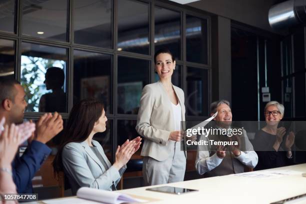 business meeting and presentation speech. - businessman applauding stock pictures, royalty-free photos & images