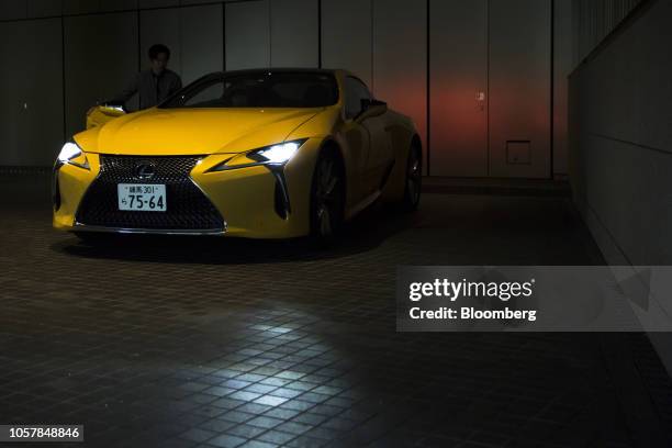 Toyota Motor Corp. Lexus LC500 coupe sits in a parking lot ready for a test drive at the Lexus Meets Hibiya showroom in Tokyo, Japan, on Friday, Nov....