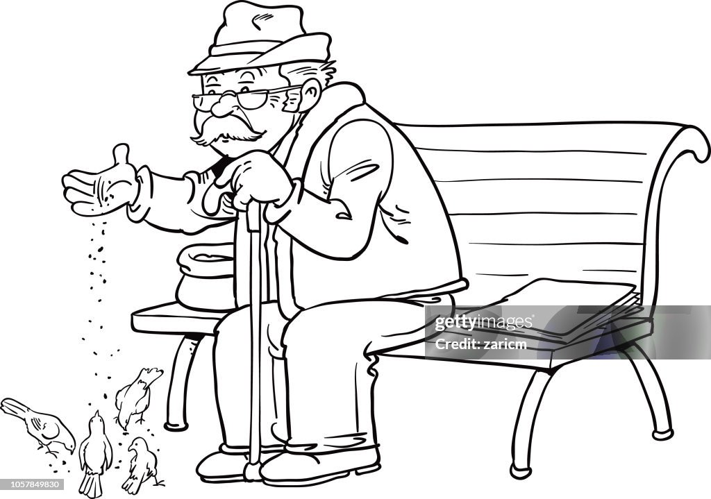 Illustration Of Cartoon Old Man Sitting Bench High-Res Vector Graphic -  Getty Images