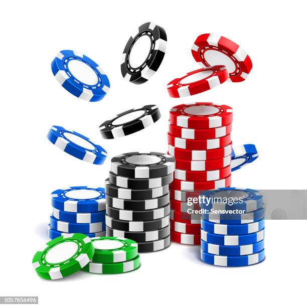 falling casino chips or stack of gambling tokens - token stock illustrations