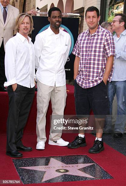 David Spade, Chris Rock and Adam Sandler during Chris Farley Honored Posthumously With a Star on the Hollywood Walk of Fame in Hollywood, California,...