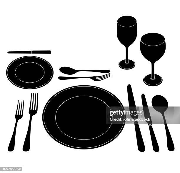 mono place setting vector illustration - place mat stock illustrations