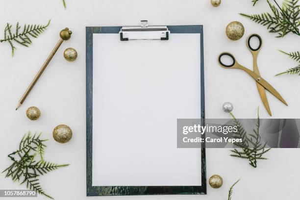 top view image clippboard with  christmas decorations - christmas list stock pictures, royalty-free photos & images
