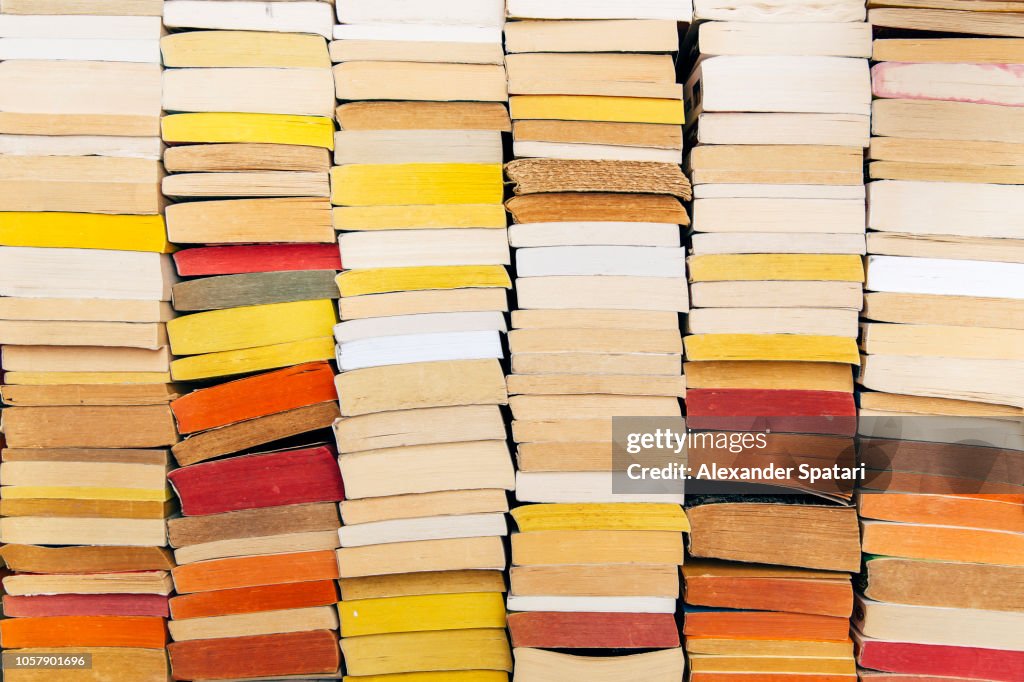 Stacks of books on the shelf