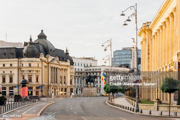 calea victoriei boulevard in bucharest early in the morning with no people, bucharest, romania - bucharest stock pictures, royalty-free photos & images