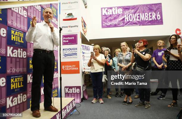 Rep. Adam Schiff speaks to supporters of Democratic Congressional candidate Katie Hill at a canvass launch for Hill in California's 25th...