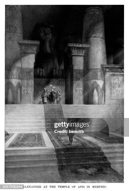 alexander the great at the temple of apis in memphis egypt - alexander the great stock illustrations