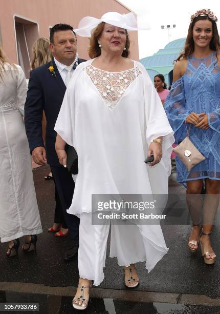 Gina Rinehart arrives at the Furphy Marquee on Melbourne Cup Day at Flemington Racecourse on November 6, 2018 in Melbourne, Australia.