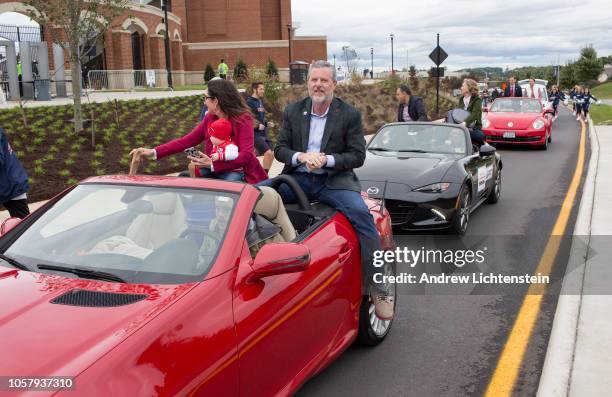 President of Liberty University Jerry Falwell Jr. Rides in the annual homecoming weekend parade on October 20, 2018 in Lynchburg, Virginia. Liberty...