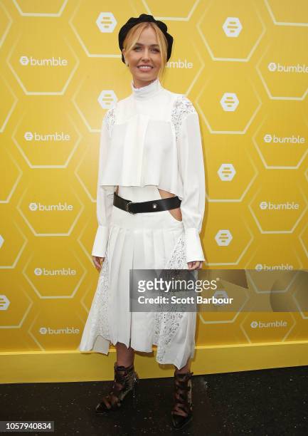 Lara Worthington poses at the Bumble Birdcage Marquee on Melbourne Cup Day at Flemington Racecourse on November 6, 2018 in Melbourne, Australia.