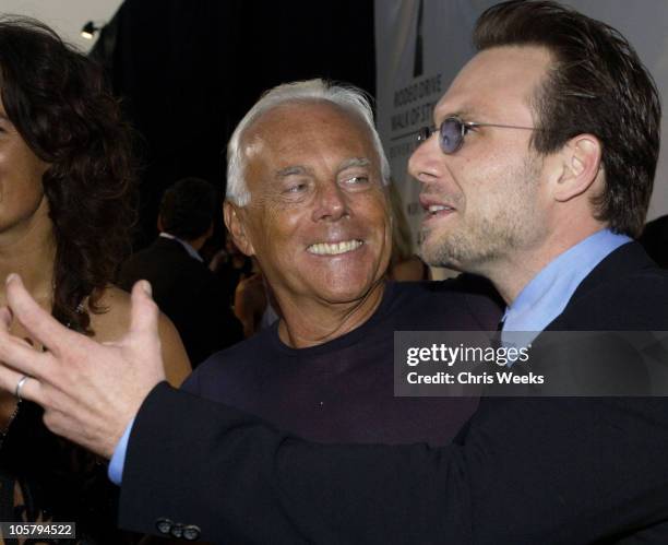 Giorgio Armani and Christian Slater during Giorgio Armani Receives The First Rodeo Drive Walk Of Style Award - Arrivals at Rodeo Drive Walk Of Style...