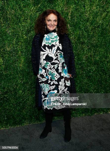 Diane von Furstenberg attends CFDA / Vogue Fashion Fund 15th Anniversary Event at Brooklyn Navy Yard on November 5, 2018 in Brooklyn, New York.