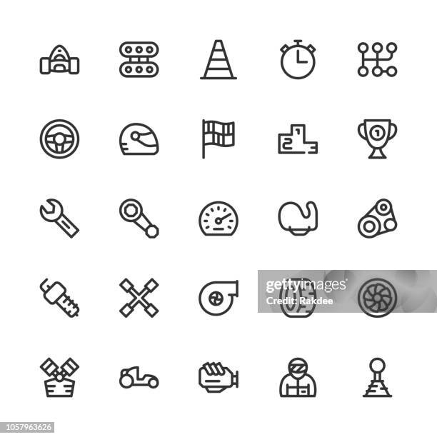 motor racing icons - line series - race car starting line stock illustrations