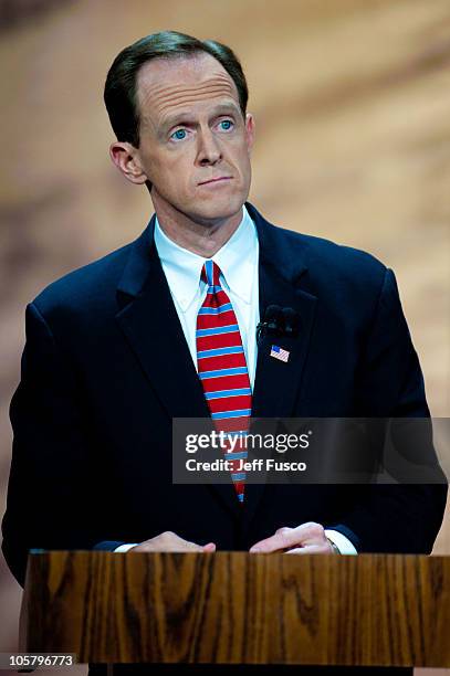 Senate Republican candidate Pat Toomey looks on prior to his debate with U.S. Senate Democratic candidate Congressman Joe Sestak at the National...