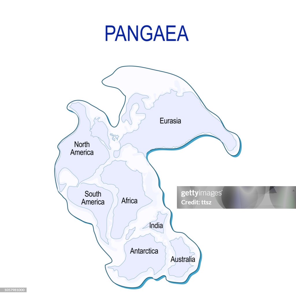 Map of Pangaea with modern continental borders.