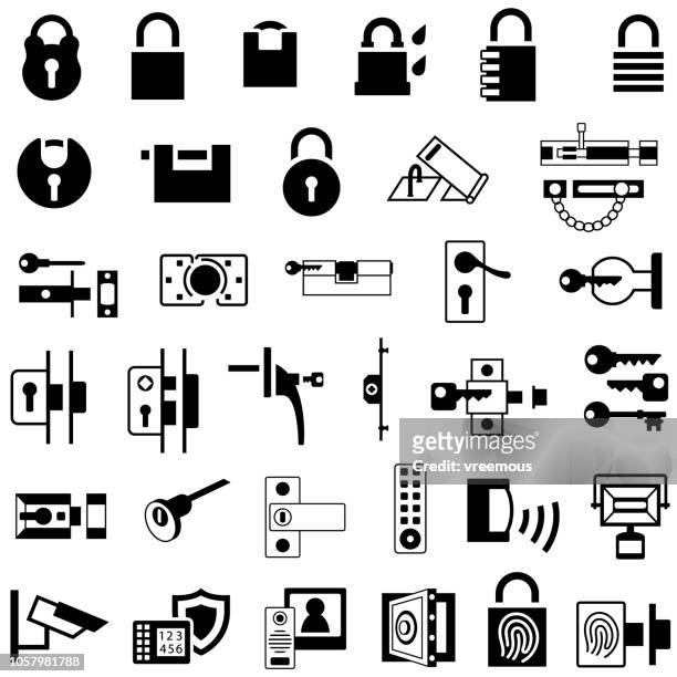 home locks and security icons - door lock stock illustrations