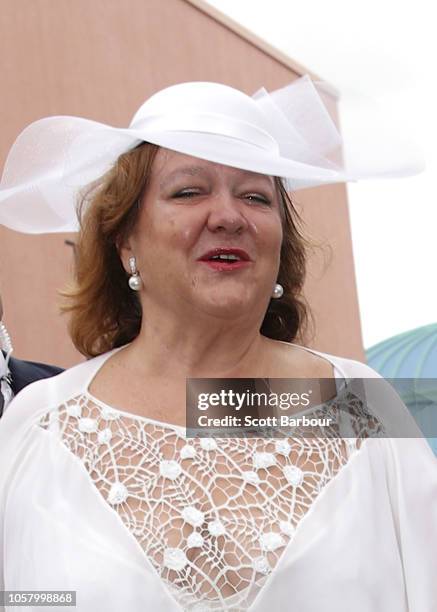 Gina Rinehart at the Furphy Marquee on Melbourne Cup Day at Flemington Racecourse on November 6, 2018 in Melbourne, Australia.