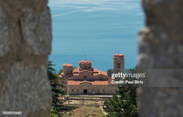 the church of saints clement and panteleimon in ohrid, macedonia, seen from  samuel's fortress - macedonian orthodox church stock pictures, royalty-free photos & images