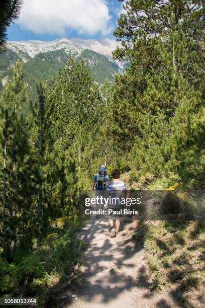 family hiking on mount olympus, greece - olympus stock pictures, royalty-free photos & images