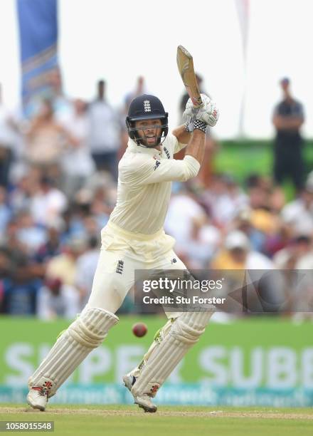 England batsman Ben Foakes drives to the boundary during Day One of the First Test match between Sri Lanka and England at Galle International Stadium...