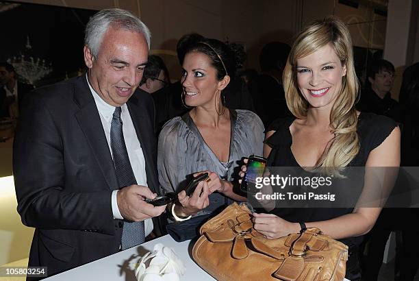 Hans Rainer Schroeder, TV Host Kerstin Linnartz and TV Host Verena Wriedt attend the 'Launch of the new Windows Phone by Deutsche Telekom' at Hotel...