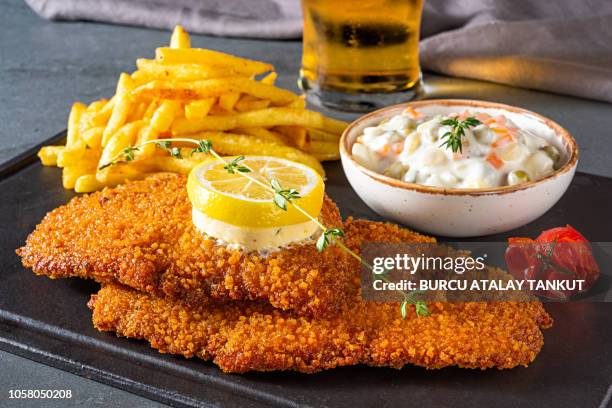 schnitzel with beer - シュニッツェル ストックフォトと画像